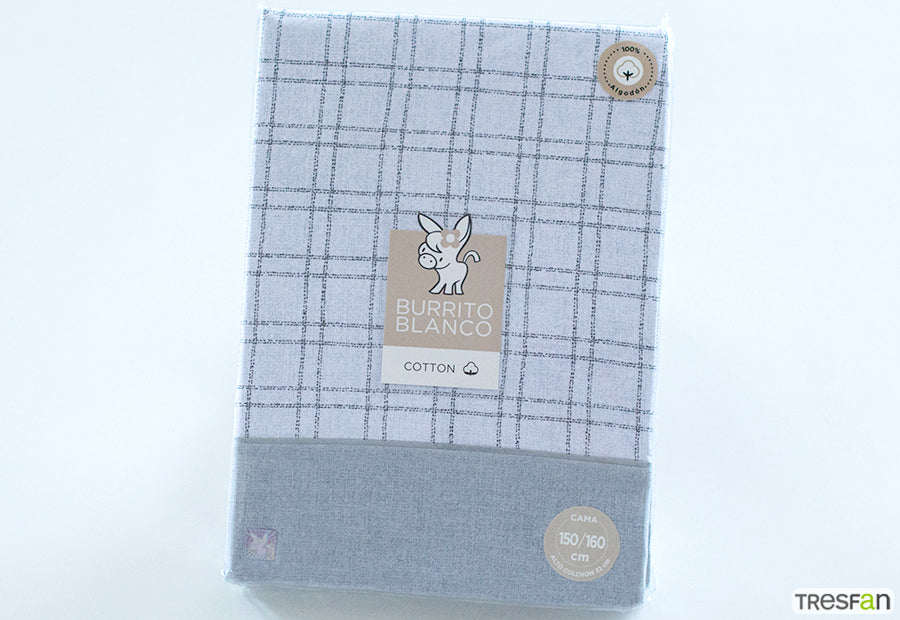 Juego Sábanas Estampada BURRITO BLANCO ALGODÓN Cuadros 635-05  gris