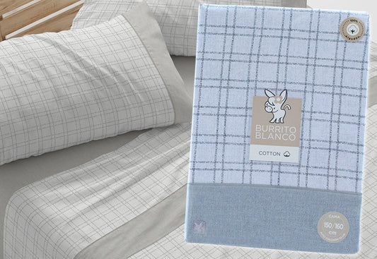 Juego Sábanas Estampada BURRITO BLANCO ALGODÓN Cuadros 635-05  gris