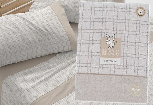 Juego Sábanas Estampada BURRITO BLANCO ALGODÓN Cuadros 635-08 lino