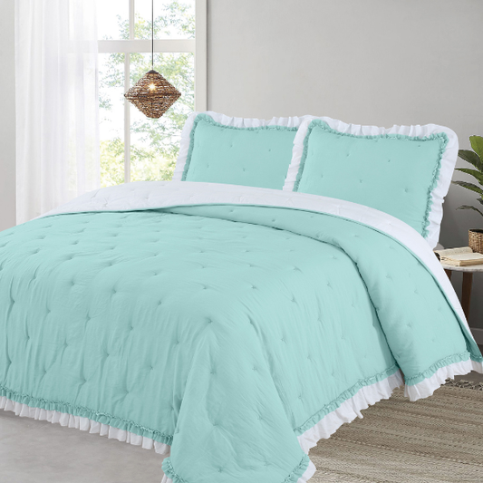 Edredón Comforter con volantes  color aguamarina  350gr CRUZ dMateo