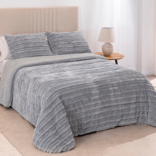 Edredón sherpa jacquard KIEVA Karamelo color gris