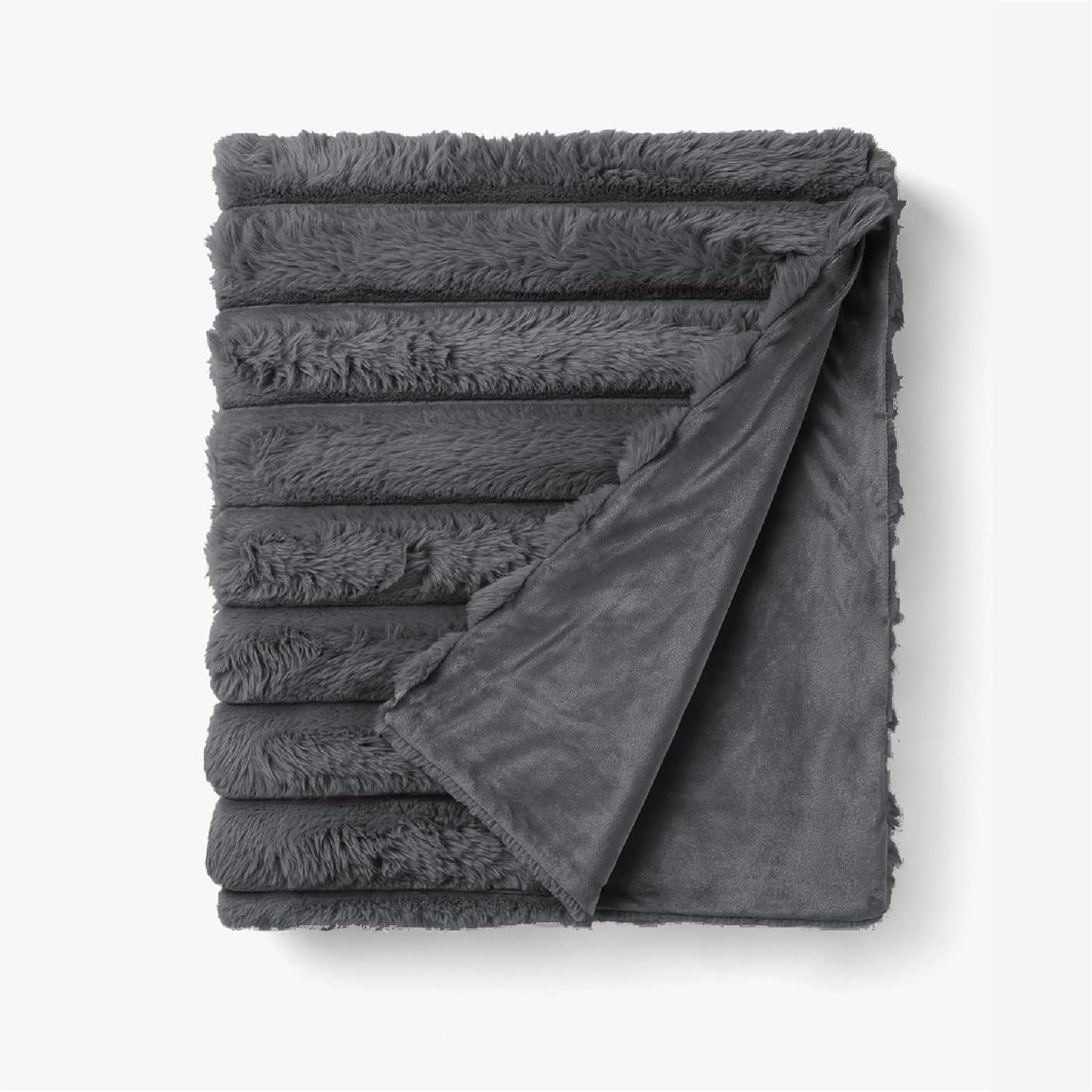 Manta Plaid Victorio & Lucchino Imitación Piel De Conejo Canalé con Reverso Sedalina color gris