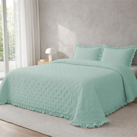 Colcha Victorio & Lucchino modelo Amara con Volante color aguamarina