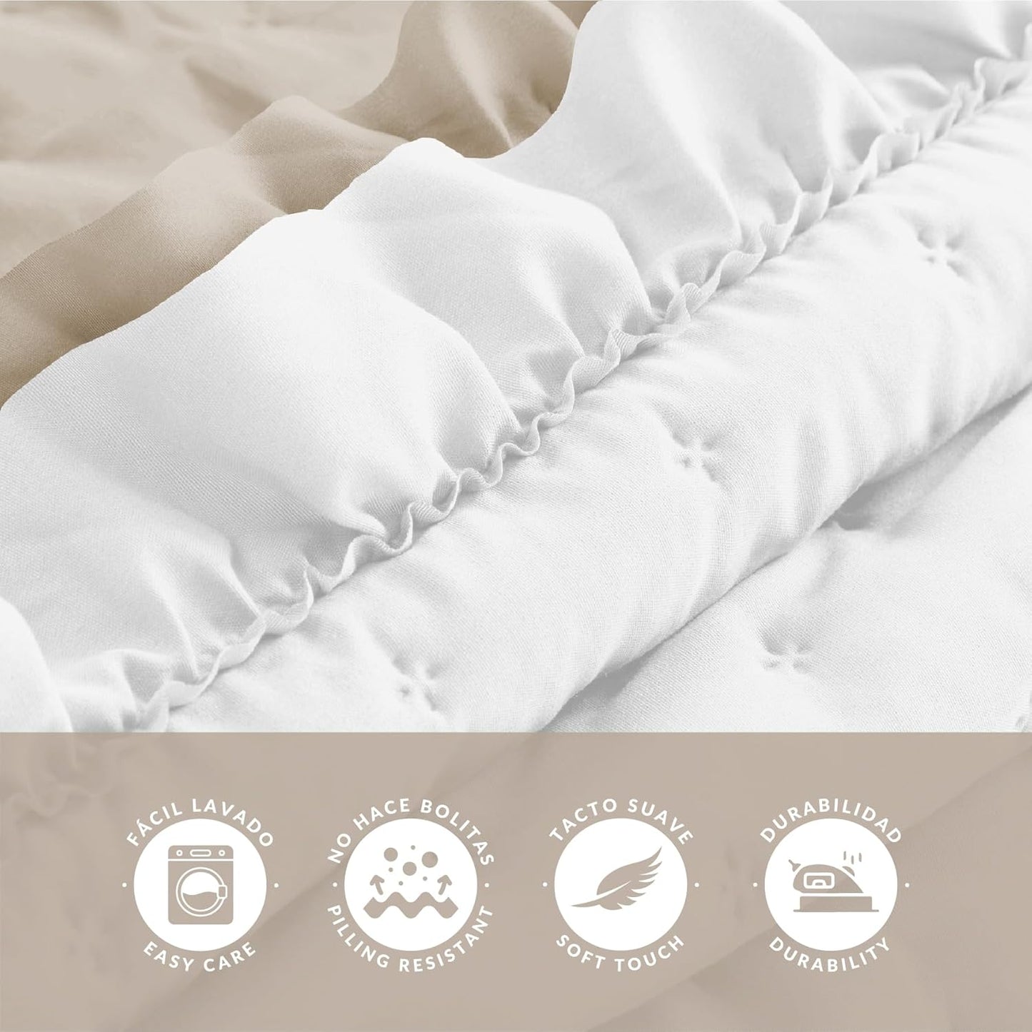 Colcha reversible blanco/lino Victorio & Lucchino modelo Elvira con Doble volante