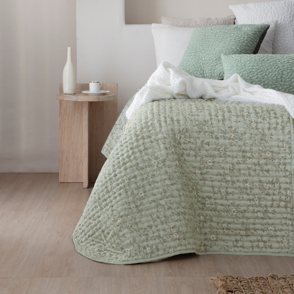 Colcha bouti  reversible estampada modelo ELODY Fundeco color verde