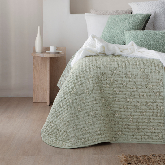 Colcha bouti  reversible estampada modelo ELODY Fundeco color verde