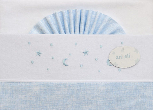 Sábana cuna franela 100% Algodón modelo Luna  marca Ankeli color blanco/azul