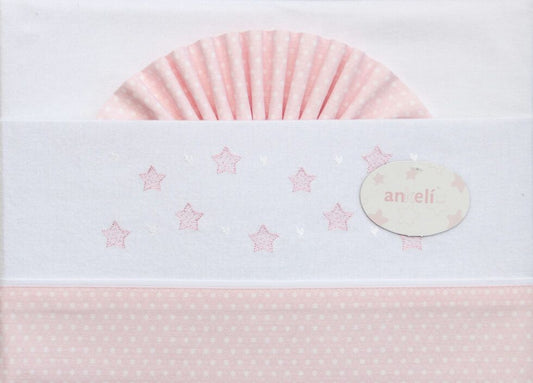 Sábana cuna franela 100% Algodón modelo estrellas marca Ankeli color blanco/rosa