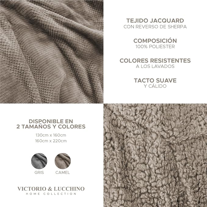 Manta Plaid Victorio & Lucchino Nacarina Jacquard con Reverso sherpa color camel (VL80520)