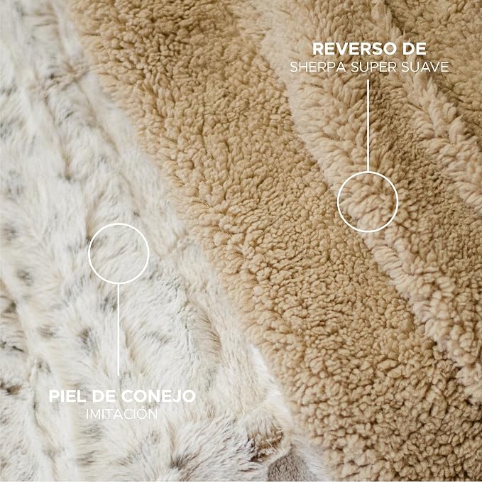 Manta Plaid Victorio & Lucchino Imitación Piel De Conejo  con Reverso sherpa color beige (VL80518)