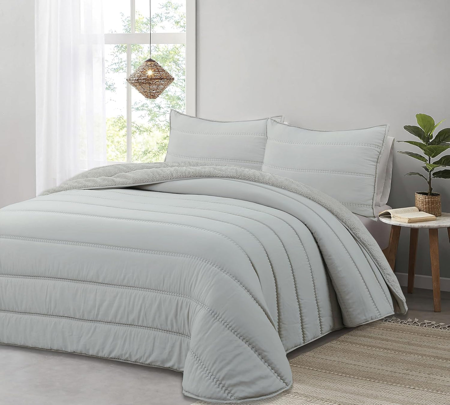 Edredón Comforter Gris con Sherpa 300gr modelo Eliana de Liniva Home