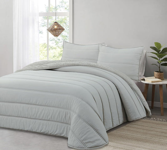 Edredón Comforter Gris con Sherpa 300gr modelo Eliana de Liniva Home