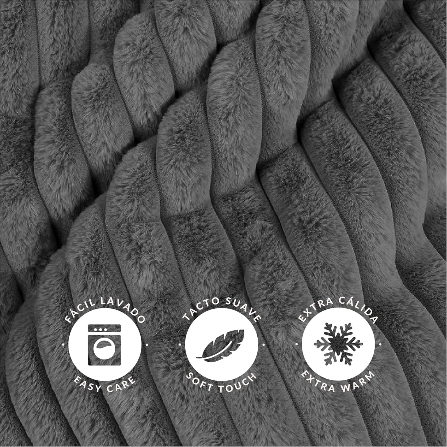 Manta Plaid Victorio & Lucchino Imitación Piel De Conejo Canalé con Reverso Sedalina color gris