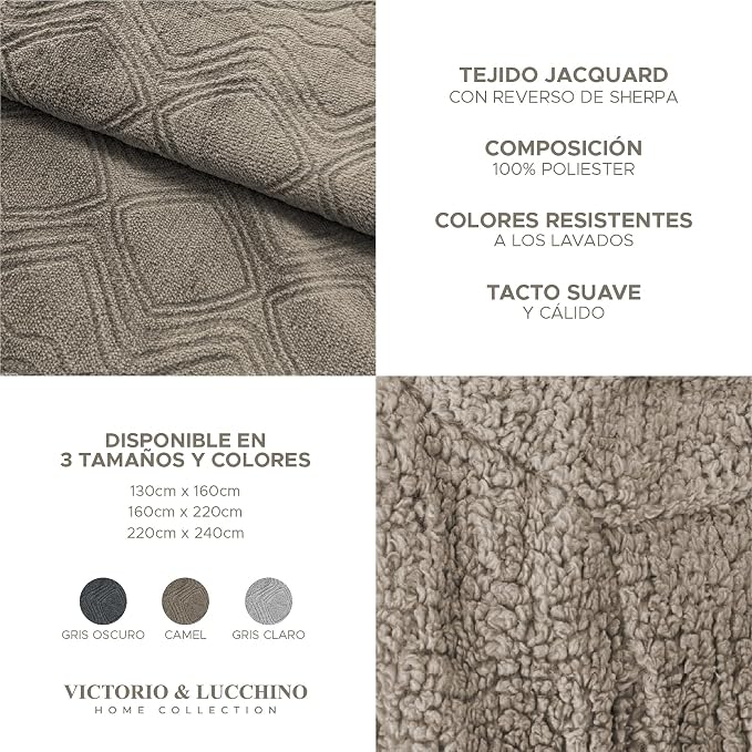 Manta Plaid Victorio & Lucchino con Reverso sherpa color camel (VL80519)