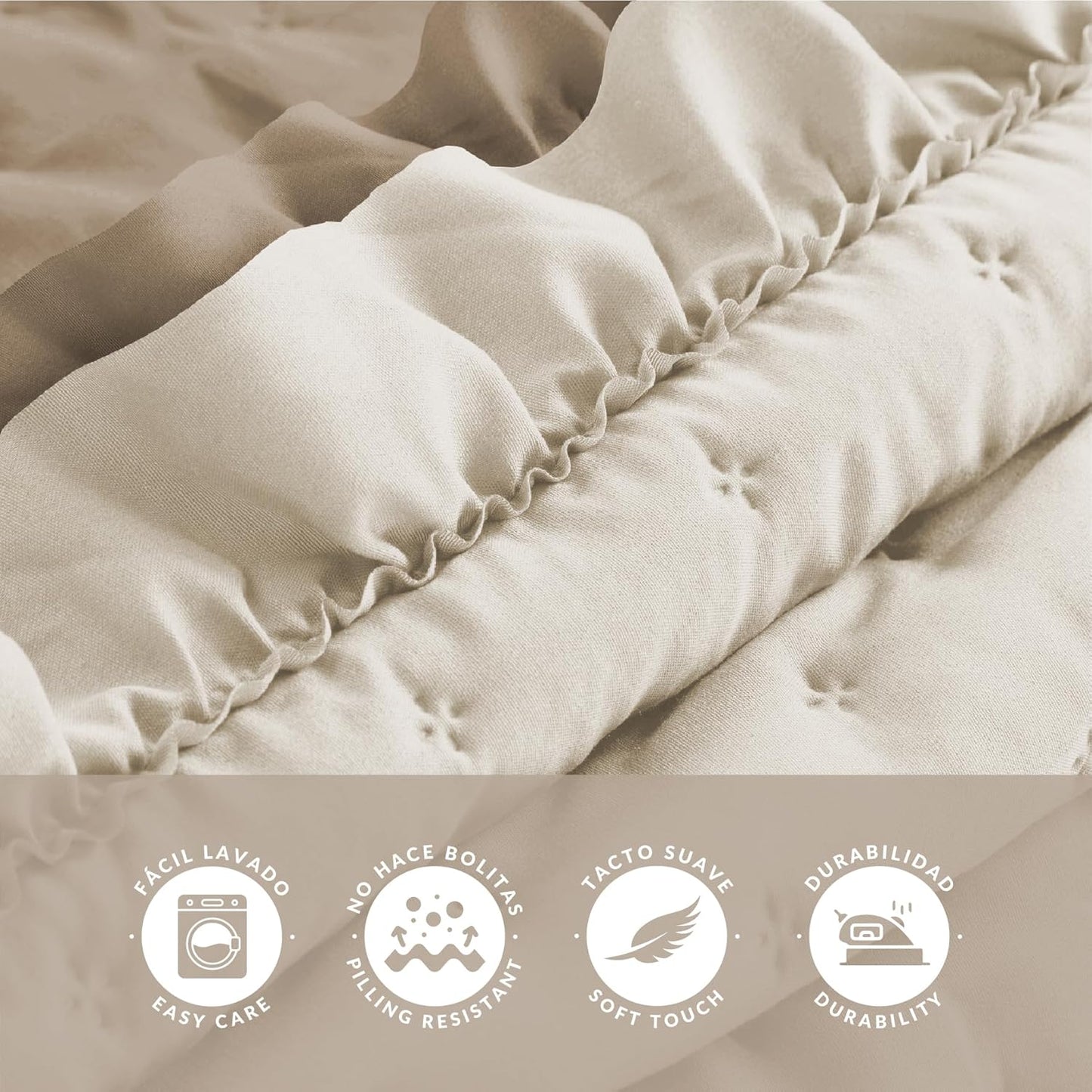 Colcha reversible beige/lino Victorio & Lucchino modelo Elvira con Doble volante