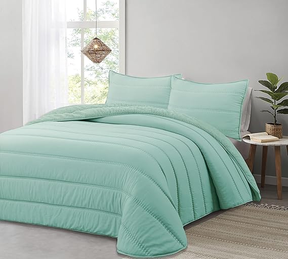 Edredón Comforter Verde agua con Sherpa 300gr modelo Eliana de Liniva Home