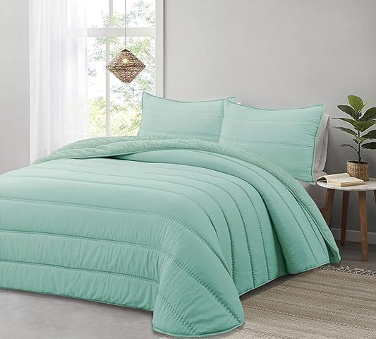 Edredón Comforter Verde agua con Sherpa 300gr modelo Eliana de Liniva Home
