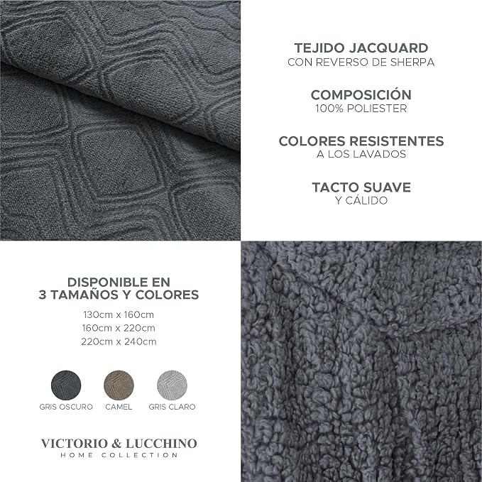 Manta Plaid Victorio & Lucchino con Reverso sherpa color gris oscuro (VL80519)