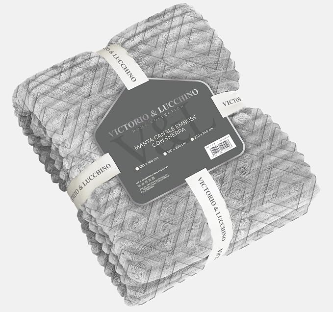 Manta Plaid Victorio & Lucchino Canale con Reverso sherpa color gris claro(VL80511)