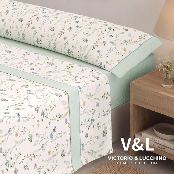 Juego de Sábanas Victorio y Luchino de verano modelo Zahara verde 100% Algodón