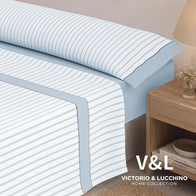 Juego de Sábanas Victorio y Luchino de verano modelo Nuria celeste