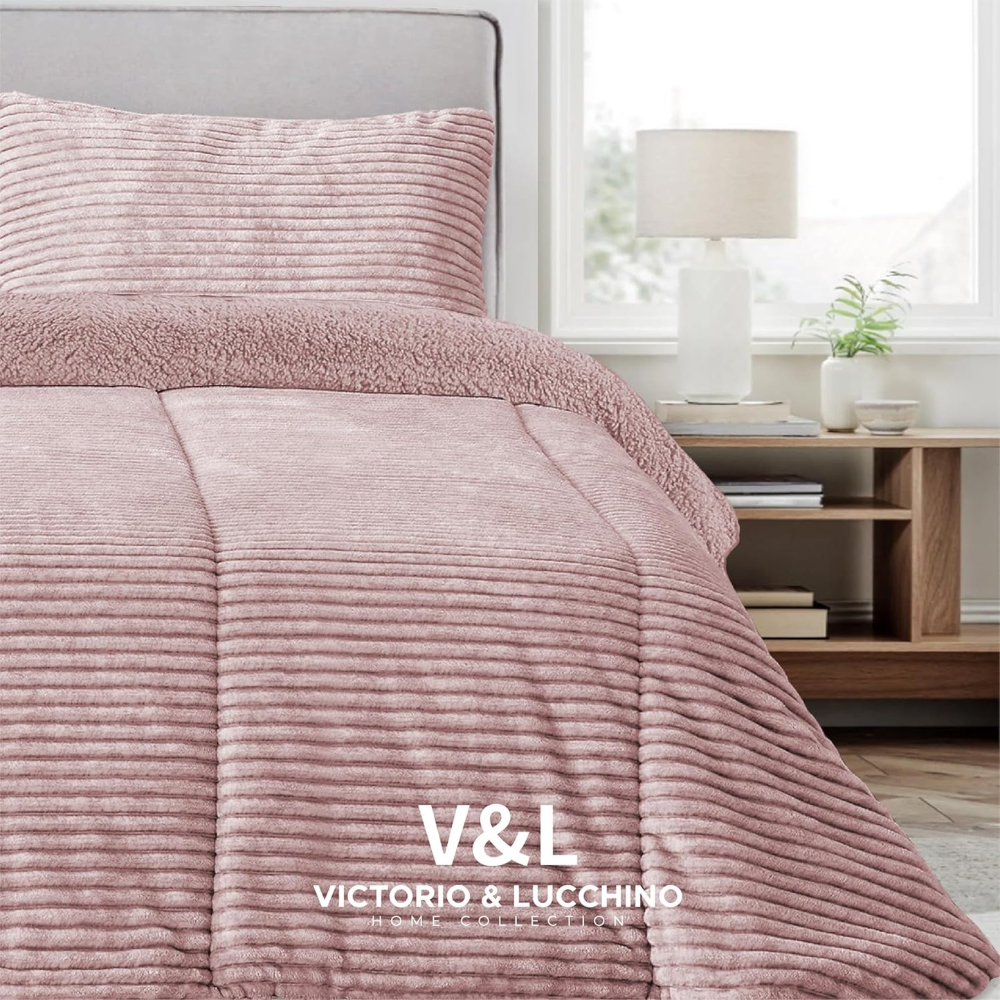 Comforter Jaspeado con Reverso de Borreguito – 650 g/m²  Incluye Funda(s) de Cojín modelo ANAYA  de Victorio&Lucchino en color rosa