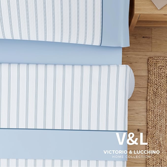 Juego de Sábanas Victorio y Luchino de verano modelo Nuria celeste