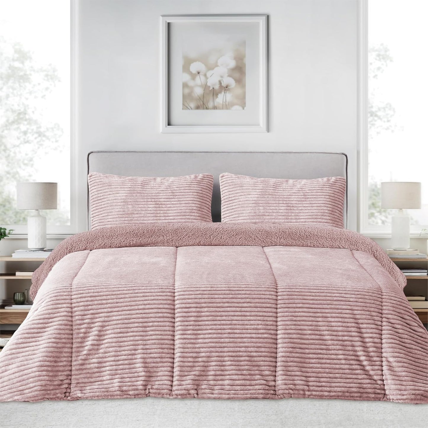 Comforter Jaspeado con Reverso de Borreguito – 650 g/m²  Incluye Funda(s) de Cojín modelo ANAYA  de Victorio&Lucchino en color rosa