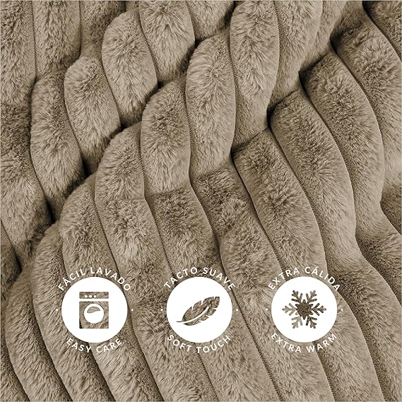 Manta Plaid Victorio & Lucchino Imitación Piel De Conejo Canalé con Reverso Sedalina color moka