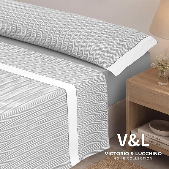 Juego de Sábanas Victorio y Luchino de verano modelo Analia gris 100% Algodón