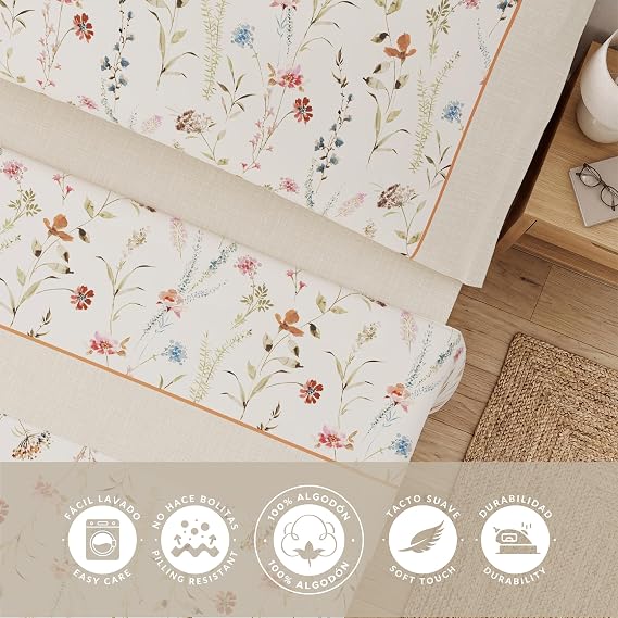 Juego de Sábanas Victorio y Luchino de verano modelo Zahara beige 100% Algodón