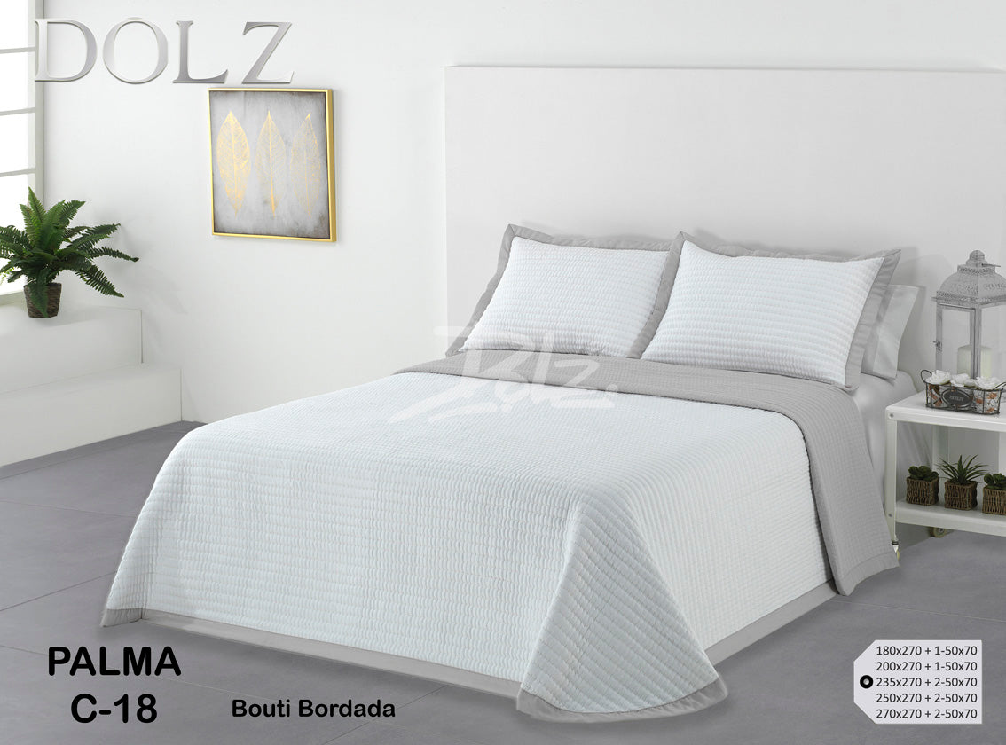 Colcha Bouti blanca/gris  Bordada modelo Palma de DOLZ