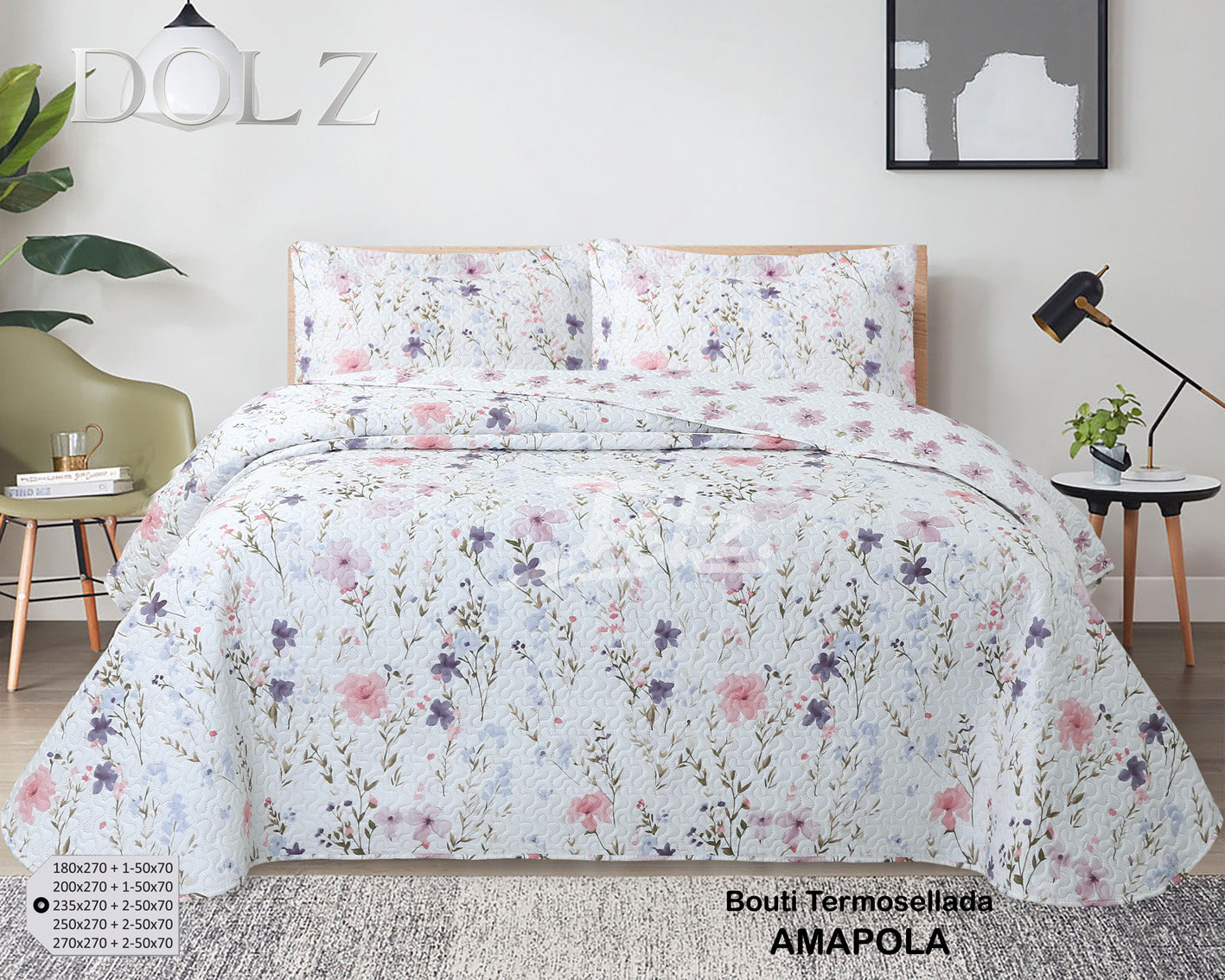 Colcha Bouti Termosellada Reversible DOLZ Estampada Amapola