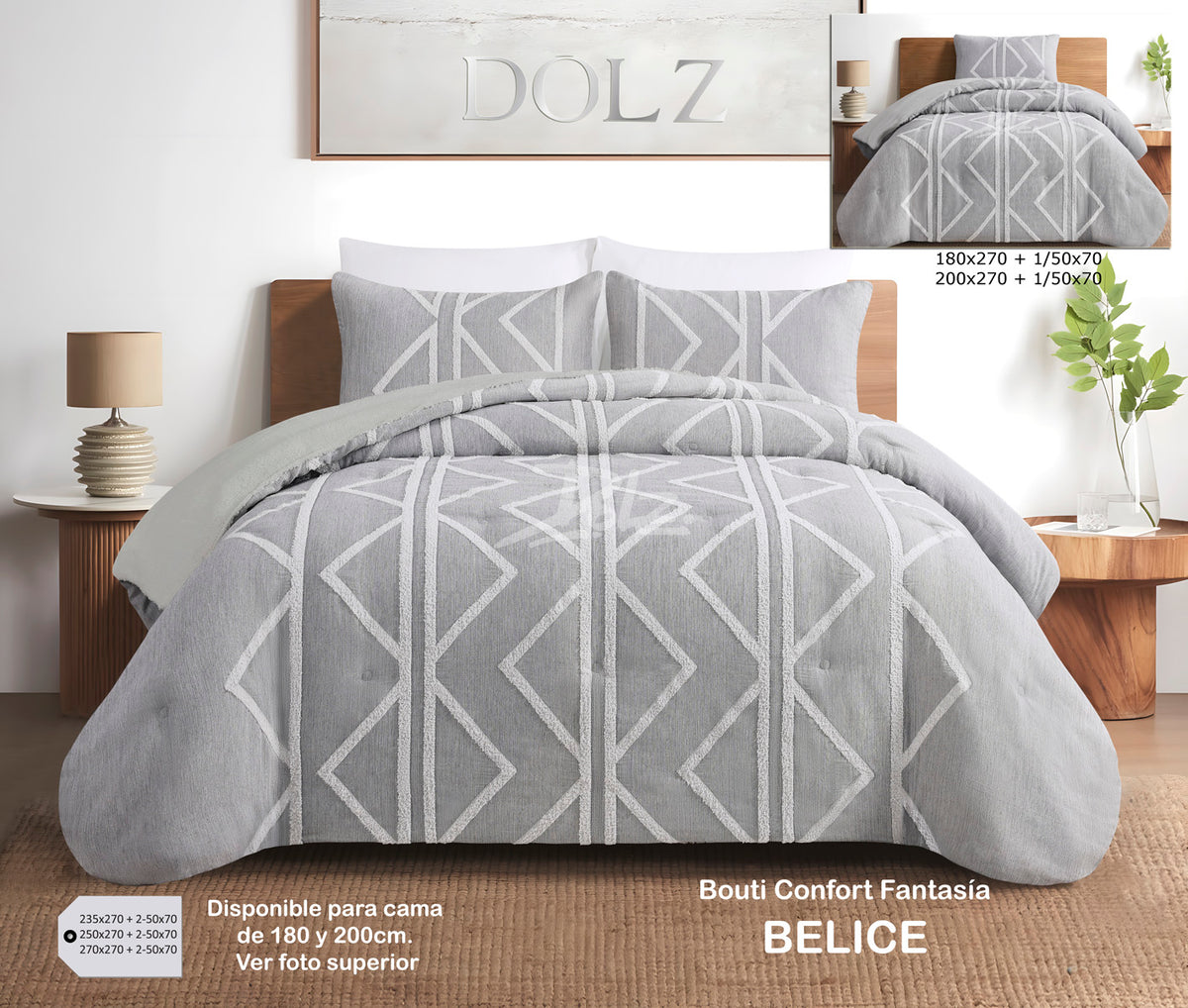 Edredón Jacquard  con borreguito modelo Belice de Dolz color gris
