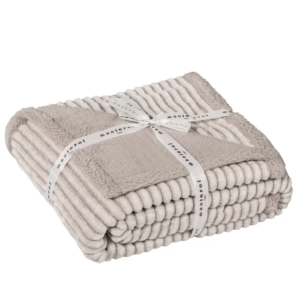 Manta plaid sofá borreguito rayas beige - Lines