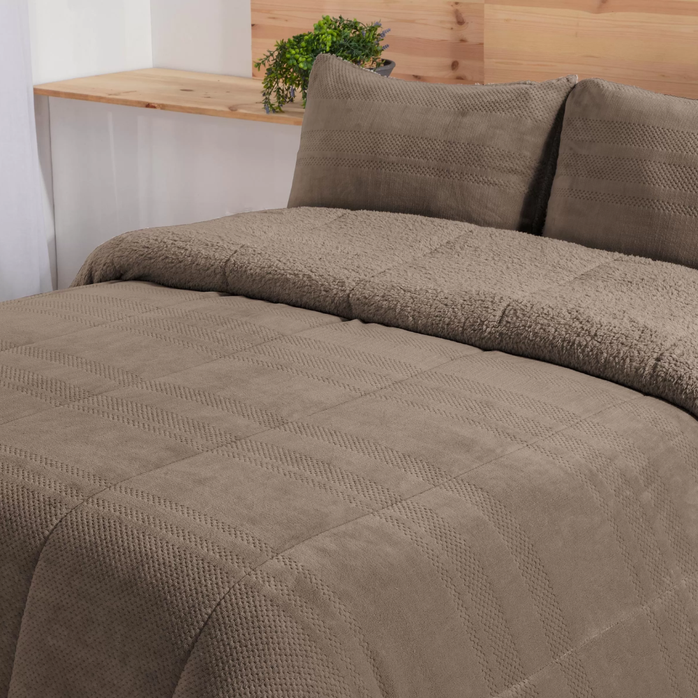 Edredón borreguito semiliso color topo - Riso de MANTEROL