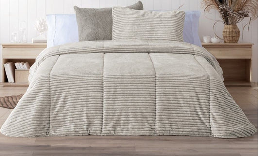 Edredón beige sherpa/borreguito jaspeado rayas - Lines Melange