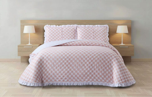 Colcha Bouti Reversible  color nude con Volante marca DN MODA