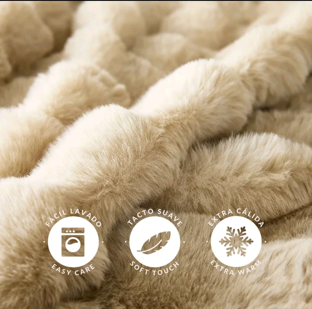 Manta Plaid Victorio & Lucchino Piel De Conejo Imitación con Reverso Sedalina - Manta Suave color Capuchino para el Sofá o para Cama