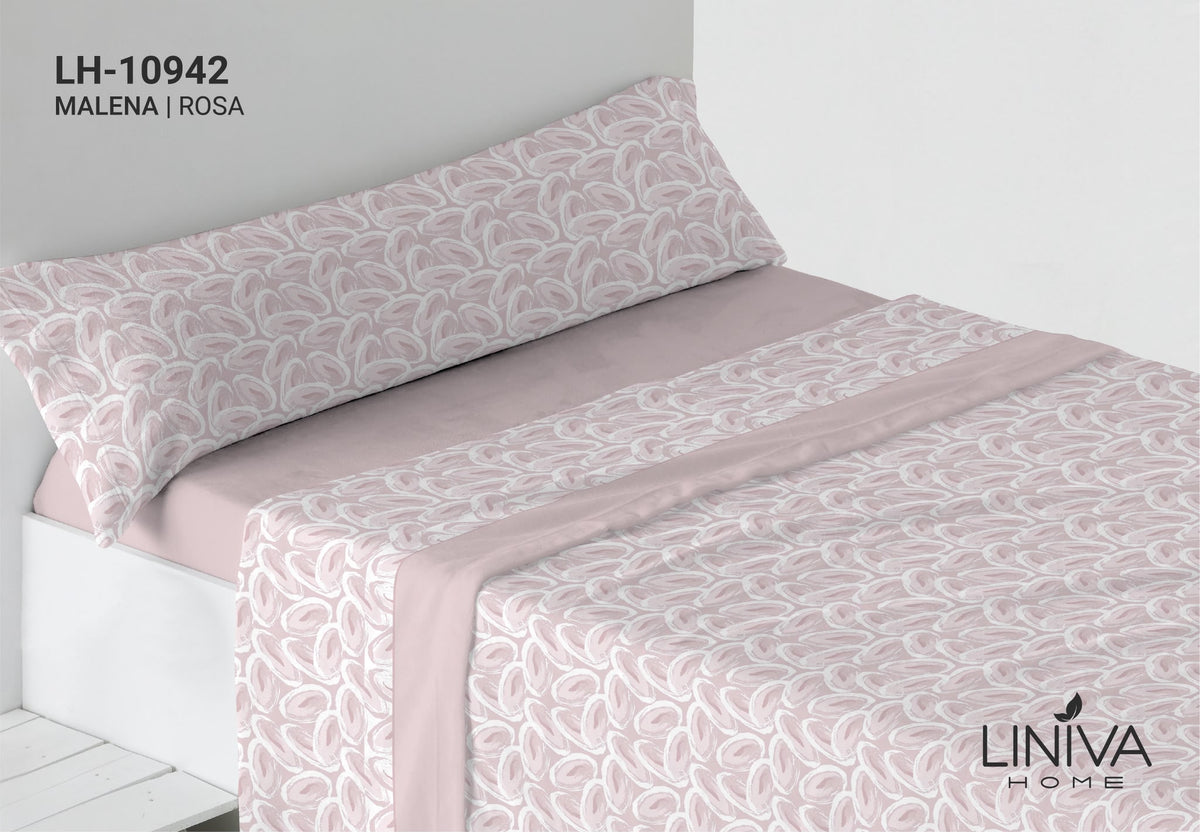 Juego de Sábanas Coralina Estampada color rosa Modelo Malena Liniva Home 180 gr
