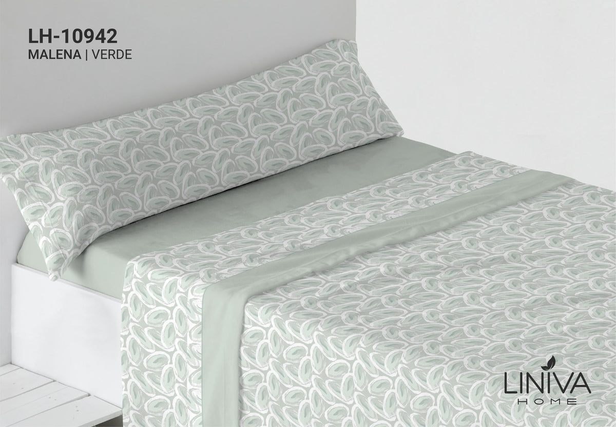 Juego de Sábanas Coralina Estampada color verde Modelo Malena Liniva Home 180 gr