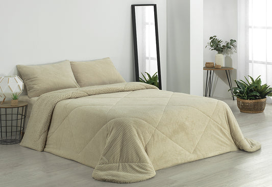 Edredón Comforter ETIQUETTE Coral Jacquard Reverso Sherpa beige