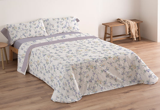 Parure de draps 30/27 imprimé CARPE DIEM Cluer Mauve-Gris