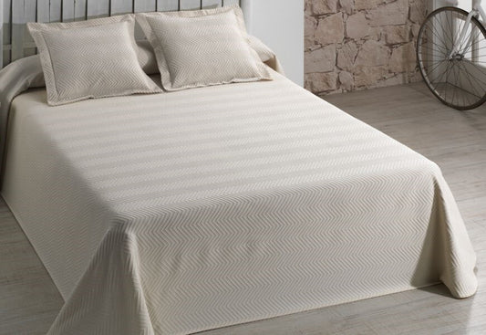 LLARBONA Cotton Piqué Quilt Beige Herringbone