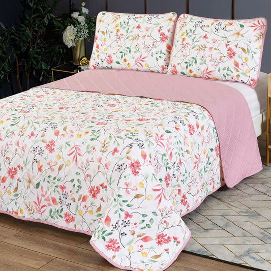 Colcha reversible flores rosas