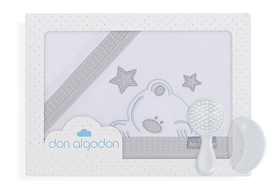 DON ALGODON Sábana Bordada+Aplique+Peines Viggo Blanco/Gris Cuna