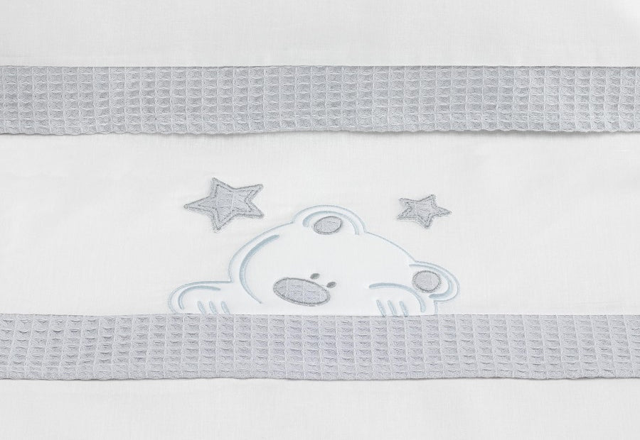 DON ALGODON Sábana Bordada+Aplique+Peines Viggo Blanco/Gris Cuna