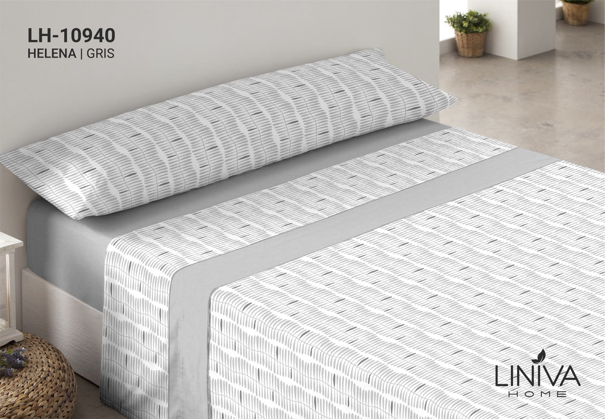 Juego de Sábanas Coralina Estampada color gris Modelo Helena Liniva Home 180 gr