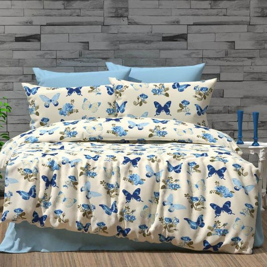 Duvet Cover Blue Butterflies 4 Pieces 100% Cotton