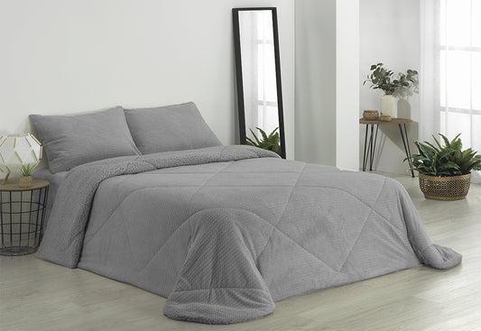 Edredón Comforter ETIQUETTE Coral Jacquard Reverso Sherpa gris